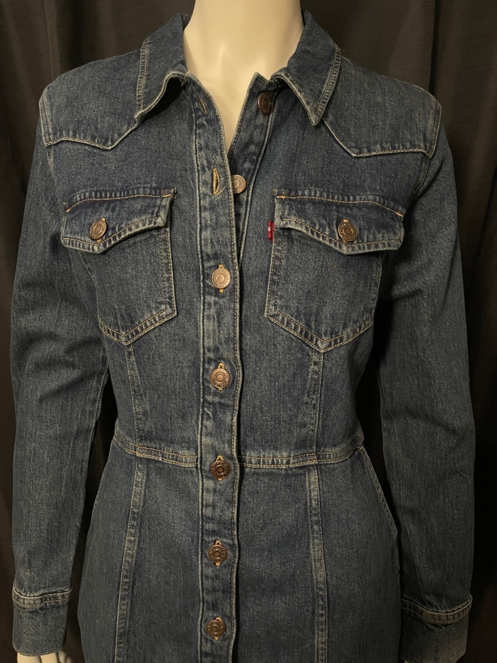Levi's Flynn Western Denim Mini Dress Size Medium NWT Standard Fit Blue - Picture 2 of 16